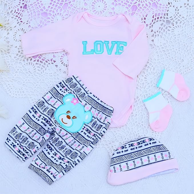 Reborn Baby Dolls Clothes Cute Bear and 'Love' Pattern 4pcs 17-22 Inch 17-22 Inch