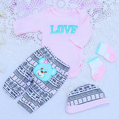 Reborn Baby Dolls Clothes Cute Bear and 'Love' Pattern 4pcs 17-22 Inch 17-22 Inch