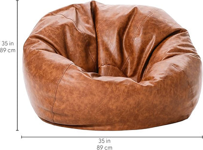 Factory Direct Partners 35" Rustic Western Bean Bag Chair; Distressed Faux Leather, Low to Ground for Reading, Playing Video Games and Relaxing; Flex Seating for Home and School - Hazelnut, 10478-322