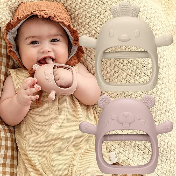 2 Packs Baby Teething Toys Silicone Teething Mittens for Infants 3 Months+, Never Drop & Easy to Hold Teethers