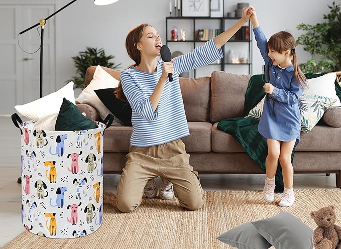 Round Dog Pattern Laundry Hamper Laundry Basket Storage Basket Organizer
