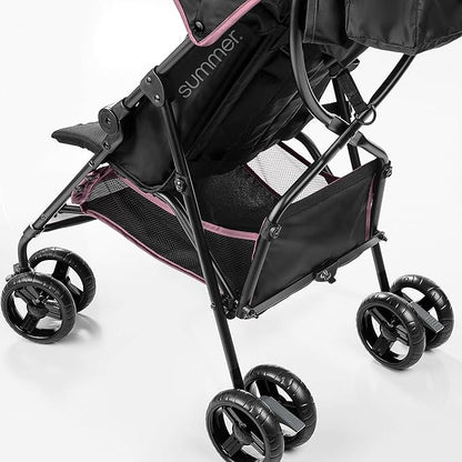 Summer by Ingenuity 3D Mini Convenience Stroller – Lightweight Stroller with Compact Fold, Multi-Position Recline, Canopy with Pop Out Sun Visor and More – Umbrella Stroller for Travel, Pink