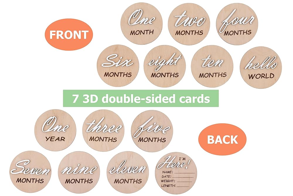 3D Wooden Monthly Milestone Cards, For Baby Photos