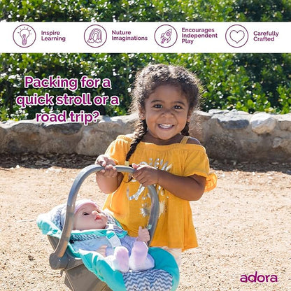 Adora Baby Doll Car Seat Carrier with Removable Seat Cover - Machine Washable, Fits Most Dolls & Plush Animals Up To 20” 2+ -
