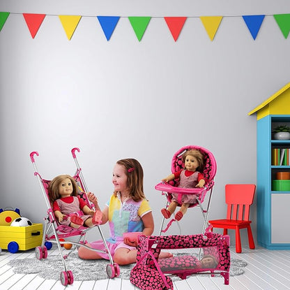 Doll Accessories Gift Bundle Stroller Bed Highchair, Baby Doll Furniture Set