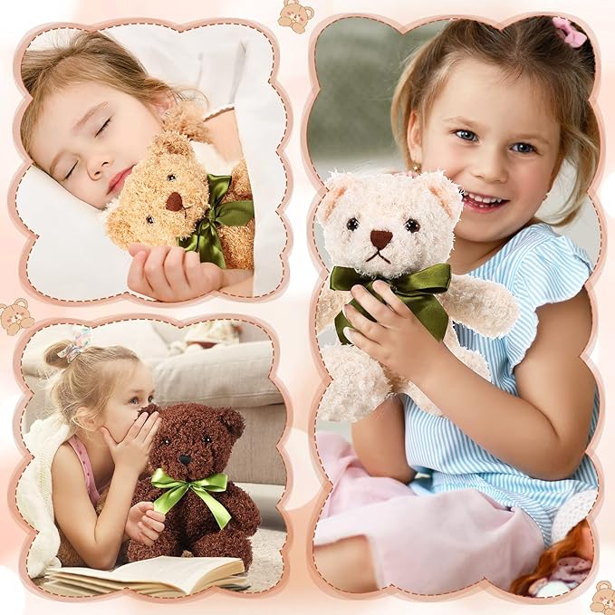 HyDren 6 Pcs Bears Bulk Stuffed Animal Small Bears Baby Shower Bears Plush Toys Employee Appreciation Easter Graduation Gifts(White, Brown