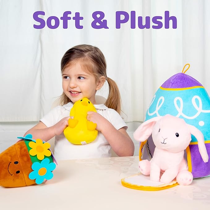 PREXTEX Easter Egg Stuffed Animals Plushie with Toy Accessories - Zip Up Small Toys with Storage | Kids Stuffed Animal Dolls, Baby Gift Bag 3-5+