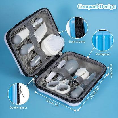 Little Angel Baby Healthcare and Grooming Kit, Safety Newborn Nursery Care Set, with Hair Brush Comb, Nail Clipper, Nasal Aspirator for Newborn Infant Baby Girls Boys (Gray)