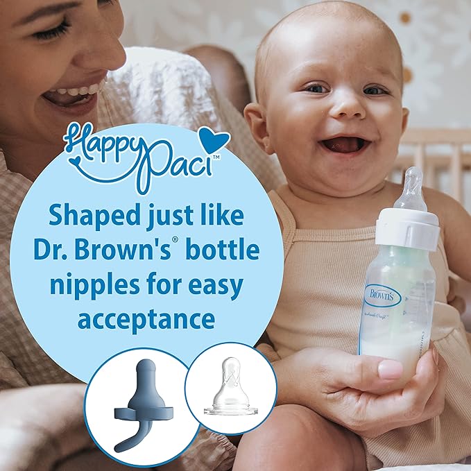Dr. Brown's HappyPaci 100% Silicone Baby Pacifier, Contoured One-Piece Design 0-6m, BPA-Free, 3 Pack