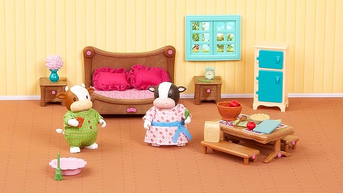 Lil Woodzeez Li'l Woodzeez Bedroom & Dining Playset with 2 Characters – Dollhouse Furniture Set 3 Years