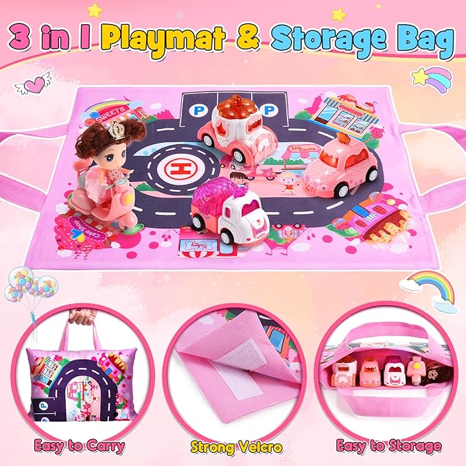 Baby Toys for 1 2 3 Year Old Girls,Cute Car Toys with Baby Doll & Playmat/Storage Bag for Toddlers Age 1-3 12-18 Months,1st