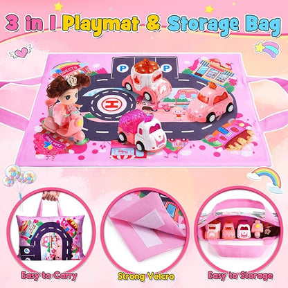 Baby Toys for 1 2 3 Year Old Girls,Cute Car Toys with Baby Doll & Playmat/Storage Bag for Toddlers Age 1-3 12-18 Months,1st