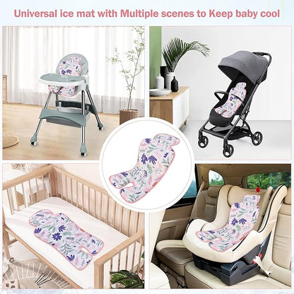 Gel Car Seat Cooler Pad,1 Pack Double Sides-Universal Baby Stroller Ice Cushion,Summer Cooling Seat Liner,Multifunctional Suitable for Baby Dining Chair,Child Safety Seat (Pink Flowers +Peach)