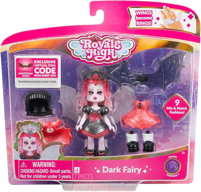 Royale High 3” Dark Fairy Fashion Doll - 1 Figure with 9 Fashion Accessories - Virtual Item Code Included - Series 1 - Ages 5+