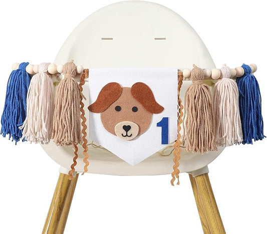 Puppy Tassel High Chair Banner - Dog Themed 1st Birthday Party Decor,Puppy First Birthday Highchair Banner