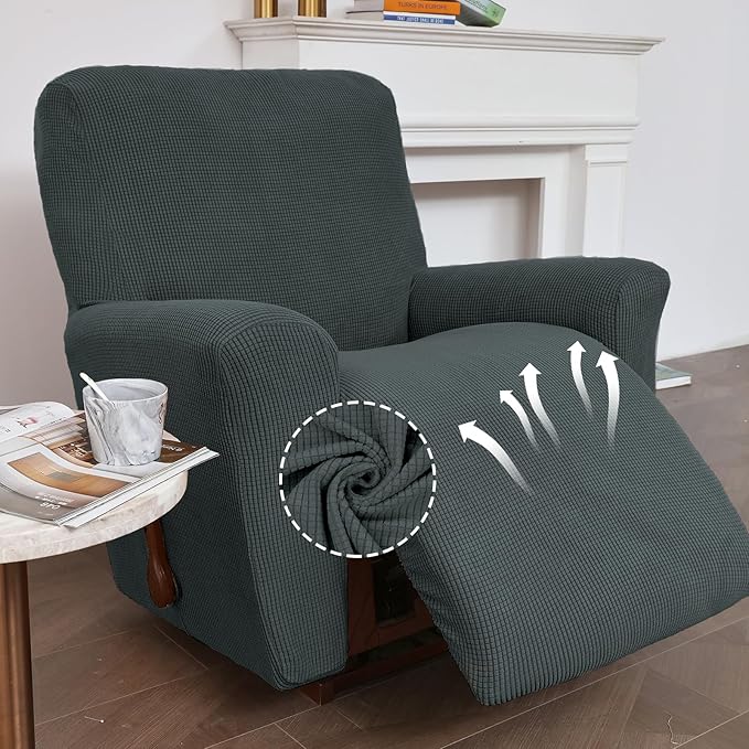 KEKUOU Recliner Chair Covers, Lazy Boy Recliner Covers Stretch Couch Cover Slipcovers 1 Piece Furniture Protector with Elastic Bottom for Dog,Kids.(Recliner, Grey)