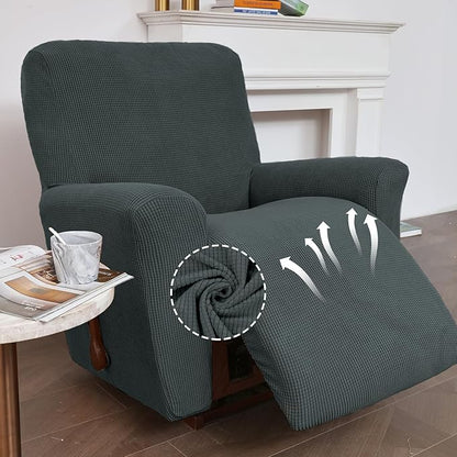 KEKUOU Recliner Chair Covers, Lazy Boy Recliner Covers Stretch Couch Cover Slipcovers 1 Piece Furniture Protector with Elastic Bottom for Dog,Kids.(Recliner, Grey)