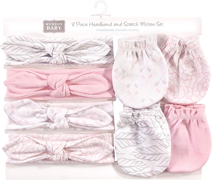 Hudson Baby Baby Girls' Cotton Headband and Scratch Mitten Set