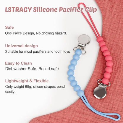 Pacifier Clip with One-Piece Design, 4 Pack Pacifier Holder Clip for Boys and Girls