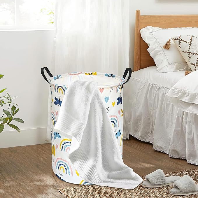 Round Rainbow Pattern Laundry Hamper Storage Basket Organizer Hamper Storage
