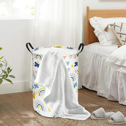 Round Rainbow Pattern Laundry Hamper Storage Basket Organizer Hamper Storage