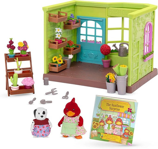 Li'l Woodzeez – Li'l Petals Flower Shop 29Pcs Dollhouse 2 Posable 1 Storybook 3+