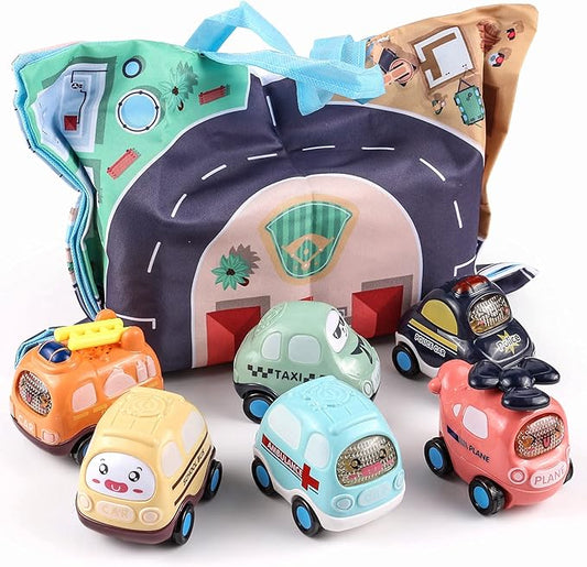 Inertia Baby Toy Cars Gifts with Storage Bag, 6 Pcs Push and Go Kids Early Educational Toys for 1 2 3 Year Old Boys Girls