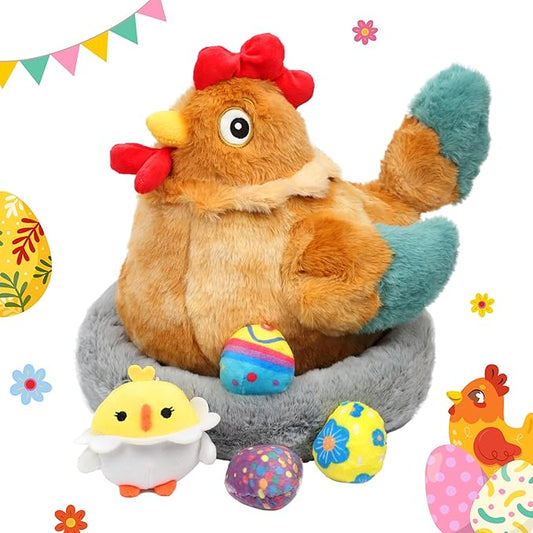 Hopearl Easter Plush Toy Chicken with 3 Eggs and 1 14''