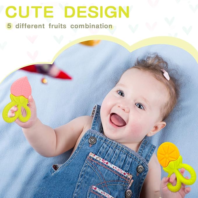 SHARE&CARE BPA Free Silicone Fruit Baby Teether Toys Baby Teething 3 Months Relief(5 Scissor