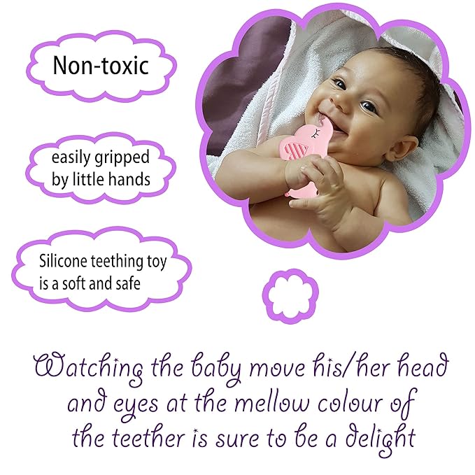Soft Pink Elephant Teether Toy for Babies 0-6/6-12 Months Silicone