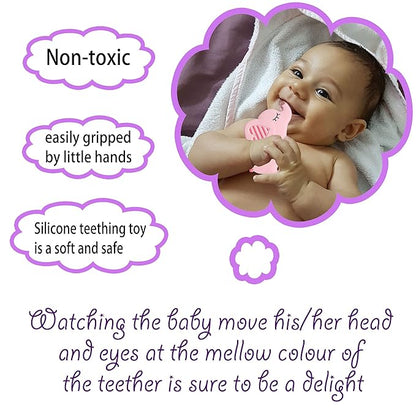 Soft Pink Elephant Teether Toy for Babies 0-6/6-12 Months Silicone