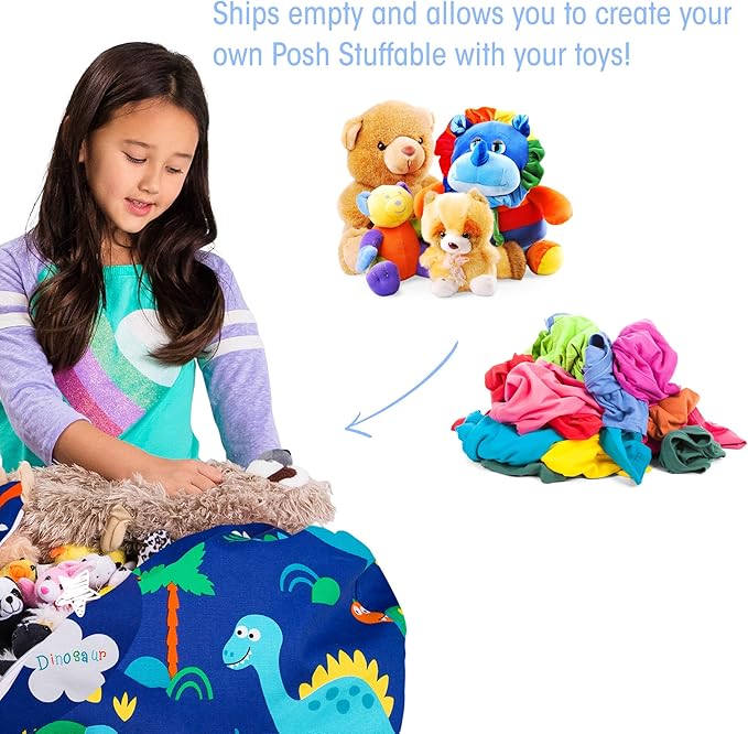 Posh Stuffable Kids Stuffed Animal Storage Bean Bag Chair Cover - Childrens Toy Organizer, Medium-27 - Canvas Dinos on Blue