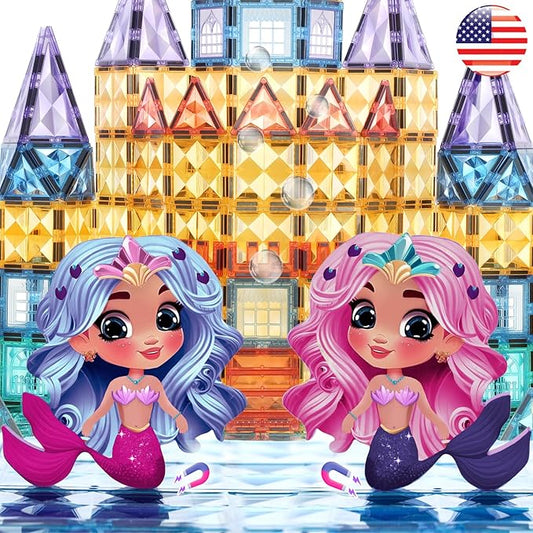 Mermaid Princess Magnetic Building Blocks Castle - Magnet Tiles Doll House 3 4 5 6 7 8
