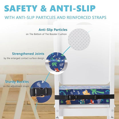 Booster Seat for Kitchen Chair with Adjustable Straps, Toddler Booster Seats for Dining Table Portable for Travel Camping Eating, Booster Cushion for Table for Baby Child Infant Kid Boy Girl