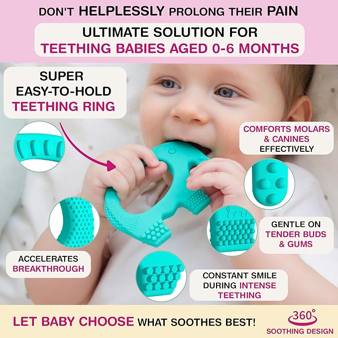 Teething Toys for Babies Age 0 to 12 Months - Baby Elefun 5X Pain Relief Smart Teether