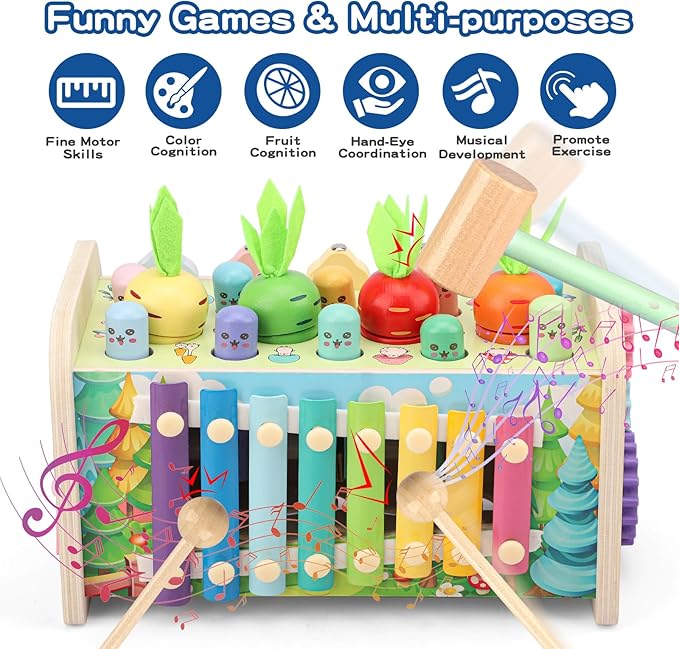 10 in 1 Montessori Toys for 1+ Year Old Wooden 1 2 3