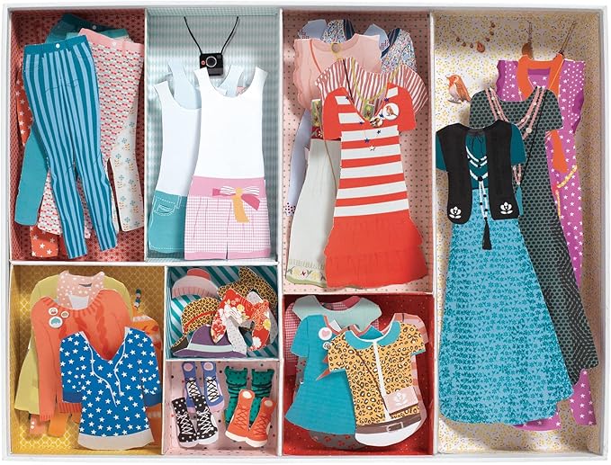 DJECO Paper Doll Fashion Dressing Room - Dress Up Dolls, Endless Outfits for Home, School or Gifts - Fun & Creative for Family & Friends - Playful, Educational Art Toys for Girls, Kids