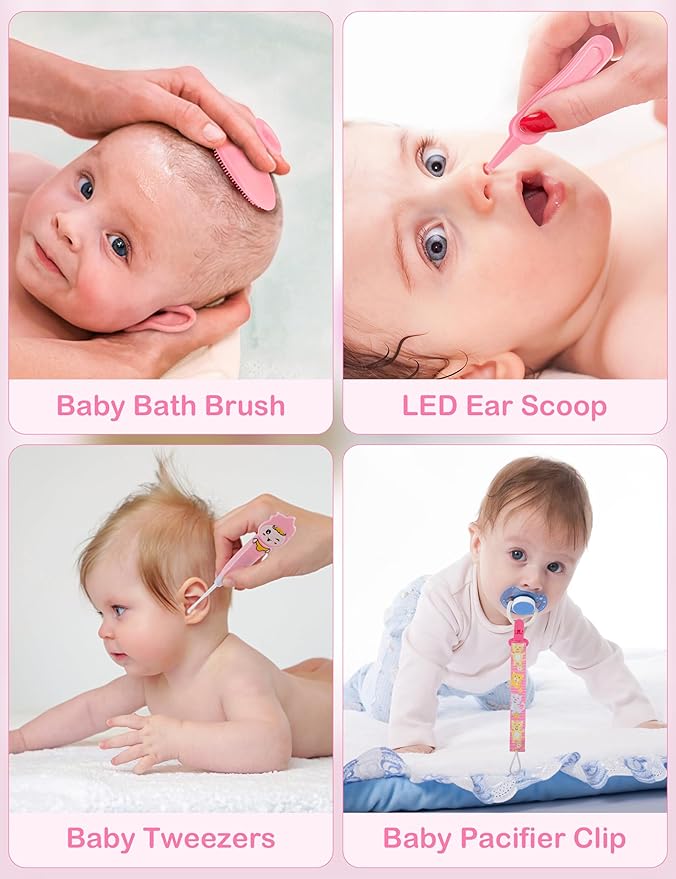 Baby Healthcare and Grooming Kit 15 in 1, Safe Baby Grooming Kit Newborn Girl Boy Essentials, Portable Baby Care Set Nursery Shower Gift for Infant Baby Registry Search, Pink