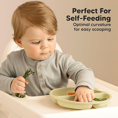 KeaBabies Suction Plates for Baby, Toddler - 3-Pack 100% Silicone Toddler Plates, Divided Baby Plates with Suction, Silicone Plates for Baby, Kids, BPA-Free, Microwave, Dishwasher Safe (Valiant)