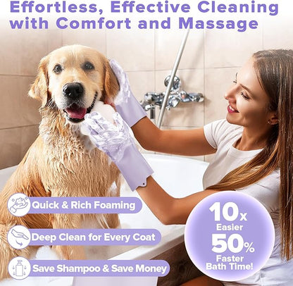 6PCS Pet Grooming Kit | Dog Washing Gloves | Dog Bath Brush | Dog Bath Gloves | Dog Shampoo Brush | Pet Grooming Gloves | Cat Bathing Supplies | Dog Bath Supplies (Purple)