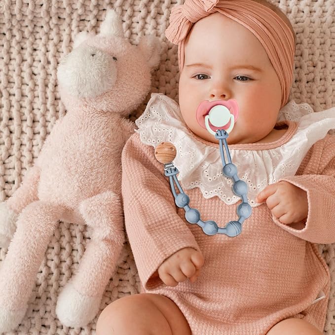 AIXMEET 2-Pack Silicone Pacifier Clips with One-Piece Beads,Baby Pacifier Holder Leash Fits All Pacifiers & Teething