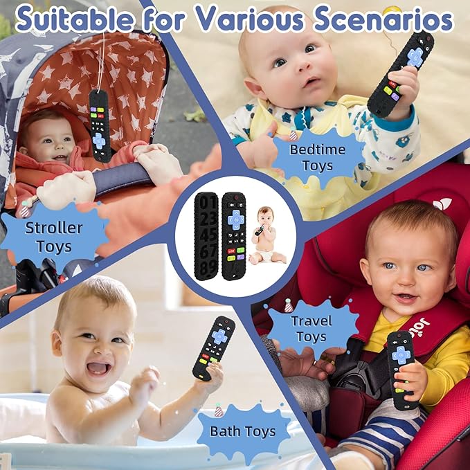 Teething Relief Teethers Toys for Babies 3-6 12 Months Gifts, Silicone Remote Control Baby Teether Bath Toys for 3 6 9 Months Newborn Infant Boy Girl Autism