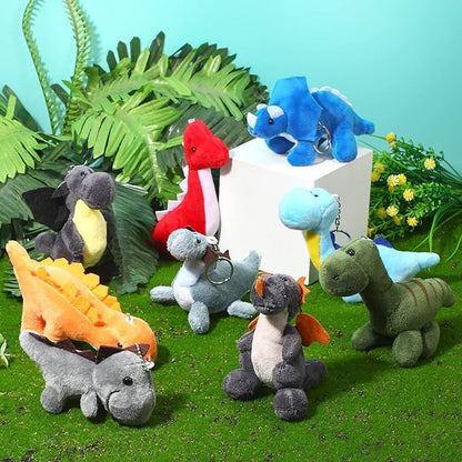 9 Pieces Dinosaur Stuffed Animals 4-6 Inch Mini Plush Dinosaur Figures Assortment Keychain Toy Soft Backpack Ornaments Pendant for Stocking Stuffers, Doll Machine
