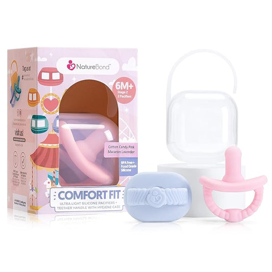 NatureBond Baby Pacifier Soother Silicone Binky Newborn Teether Pacifiers 2 in 1, Curved for Comfort | Hygiene Cover (Above 6 Months