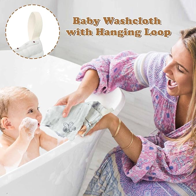 Zainpe 4Pcs Muslin Baby Hooded Towel & Washcloth Set Owl 31.5 x 31.5 in