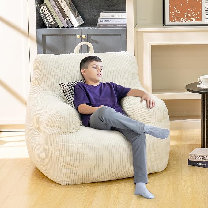 Bean Bag Chair, Faux Fur Bean Bag Chair for Adults, Fluffy and Comfy Bean Bag Chair with Filler, Big Bean Bag Sofa Chair for Reading, Gaming (Beige, Small)