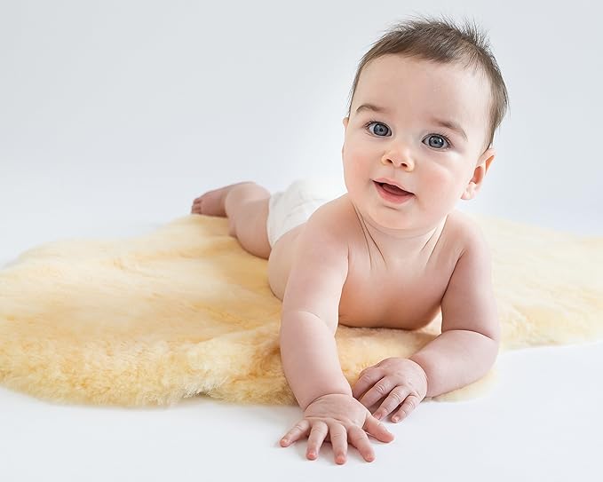 Woolino Sheepskin Luxuriously Soft Fluffy Rug for Bedroom, 100% Natural Australian Merino Wool Lambskin Baby Carpet - Flax