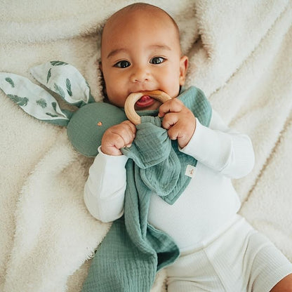 Mikito Organic Cotton Newborn Gifts Box, Baby Gifts Unisex incl. Muslin Baby Lovey Comforter + Baby Bandana Bib Drool + Wooden Baby Teether + Birth Announcement Sign