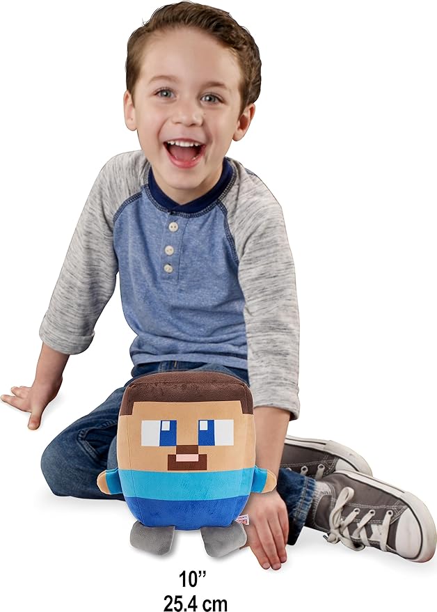 Mattel Minecraft Cuutopia 10-in Steve Plush Character, Soft Rounded Pillow Doll 3 Years