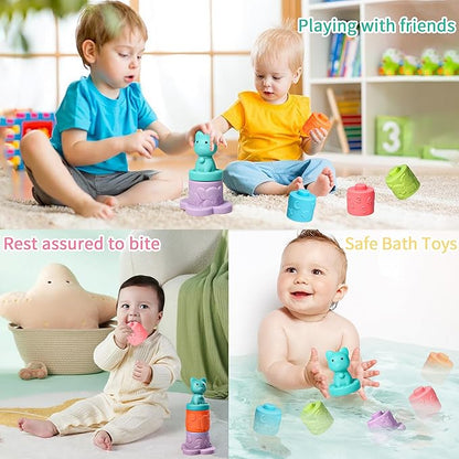 6 Pcs Stacking & Nesting Circle Toy,Soft Building Rings Stacker & Teethers 6+ Months